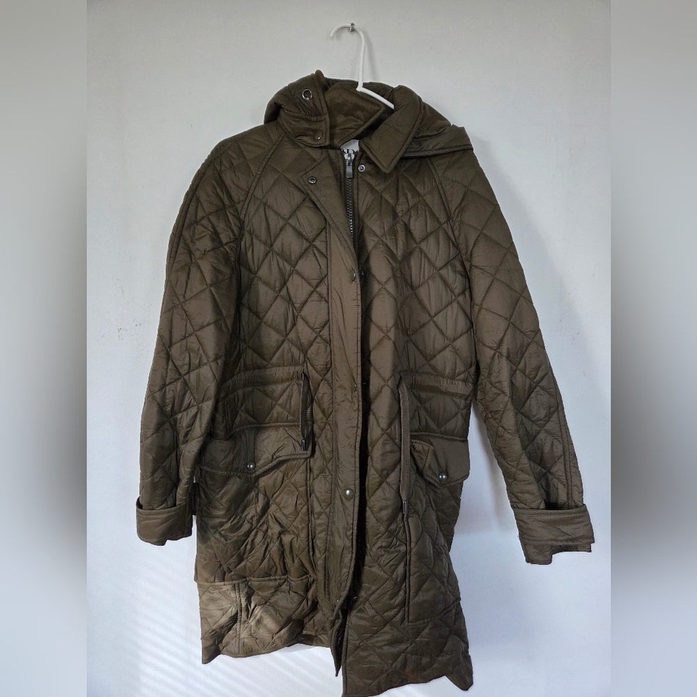 Zara Quilted Olive Green Hooded Coat